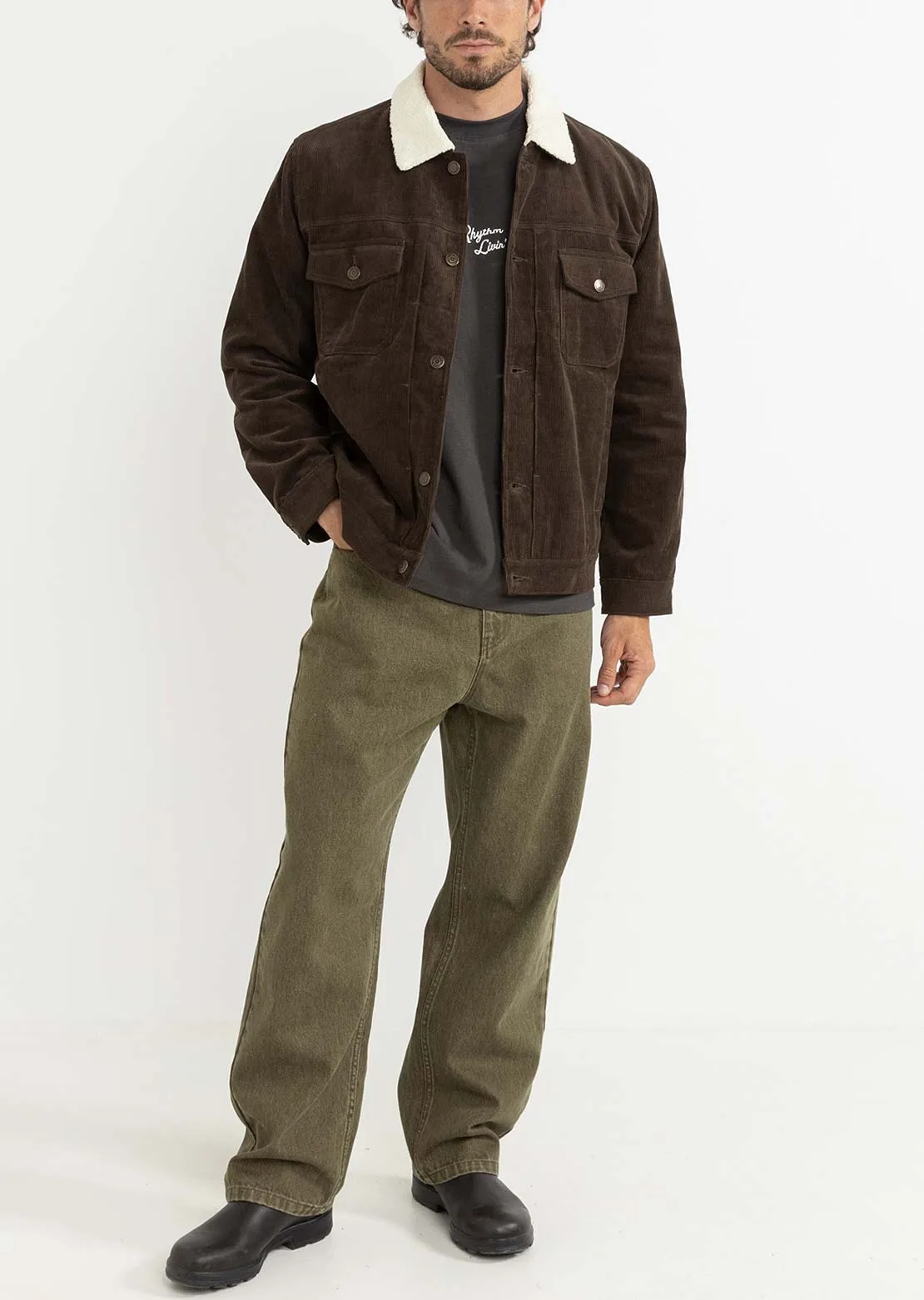 Rhythm Men's Flannel Lined Cord Trucker Jacket sold by Prfo product image thumbnail 4