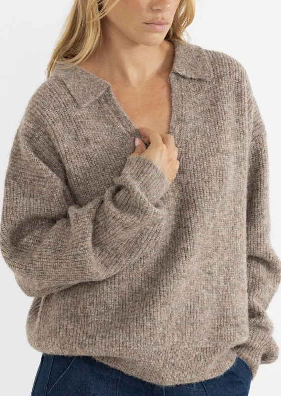 Rhythm Women's Quinn V-Neck Collared Jumper sold by Prfo