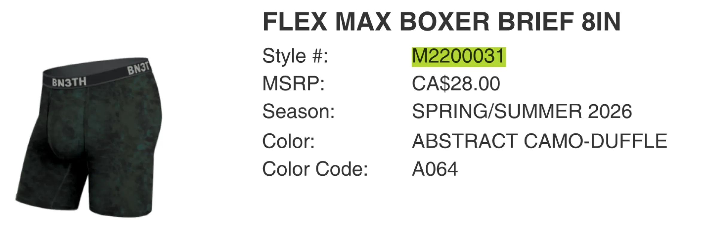 BN3TH Men's Flex Max 8" Brief Boxers made by BN3TH