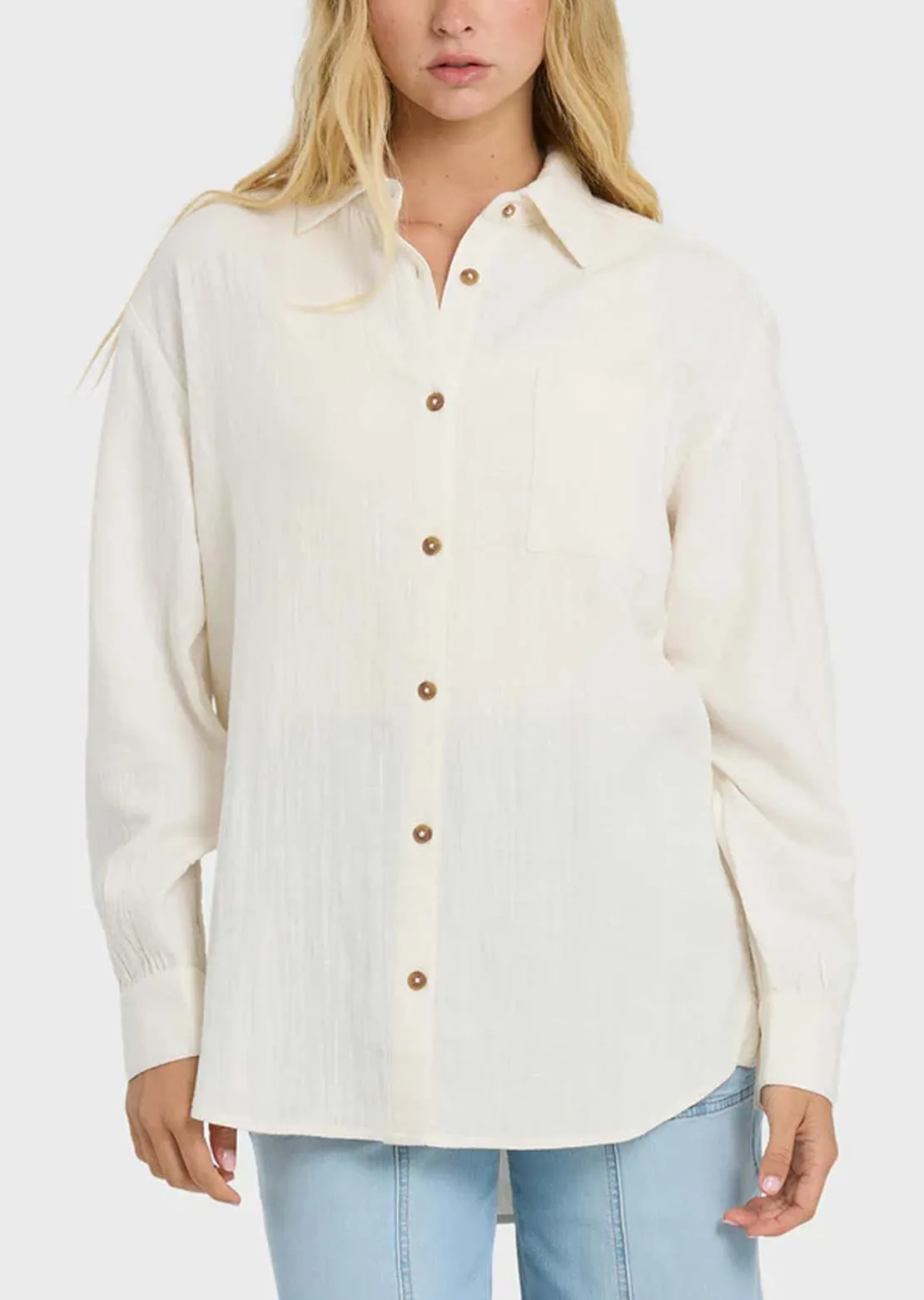 Billabong Women's Wanderer Solid Woven Button Up Shirt sold by Prfo