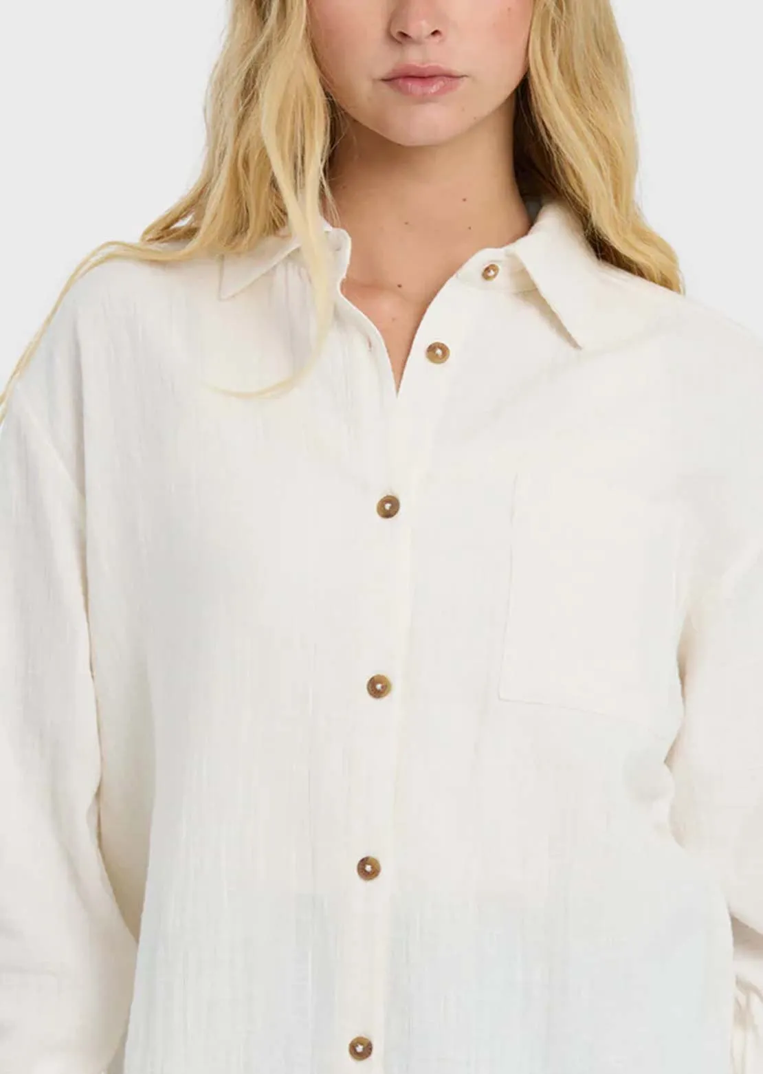 Billabong Women's Wanderer Solid Woven Button Up Shirt sold by Prfo product image thumbnail 5