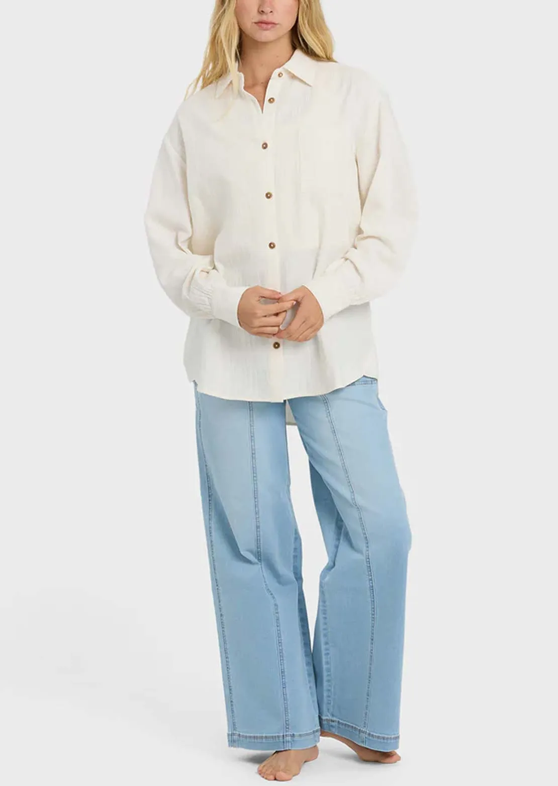 Billabong Women's Wanderer Solid Woven Button Up Shirt sold by Prfo product image thumbnail 4