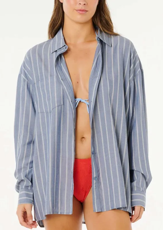 Rip Curl Women's Beach Days Pinstripe Button Up Shirts made by Ripcurl