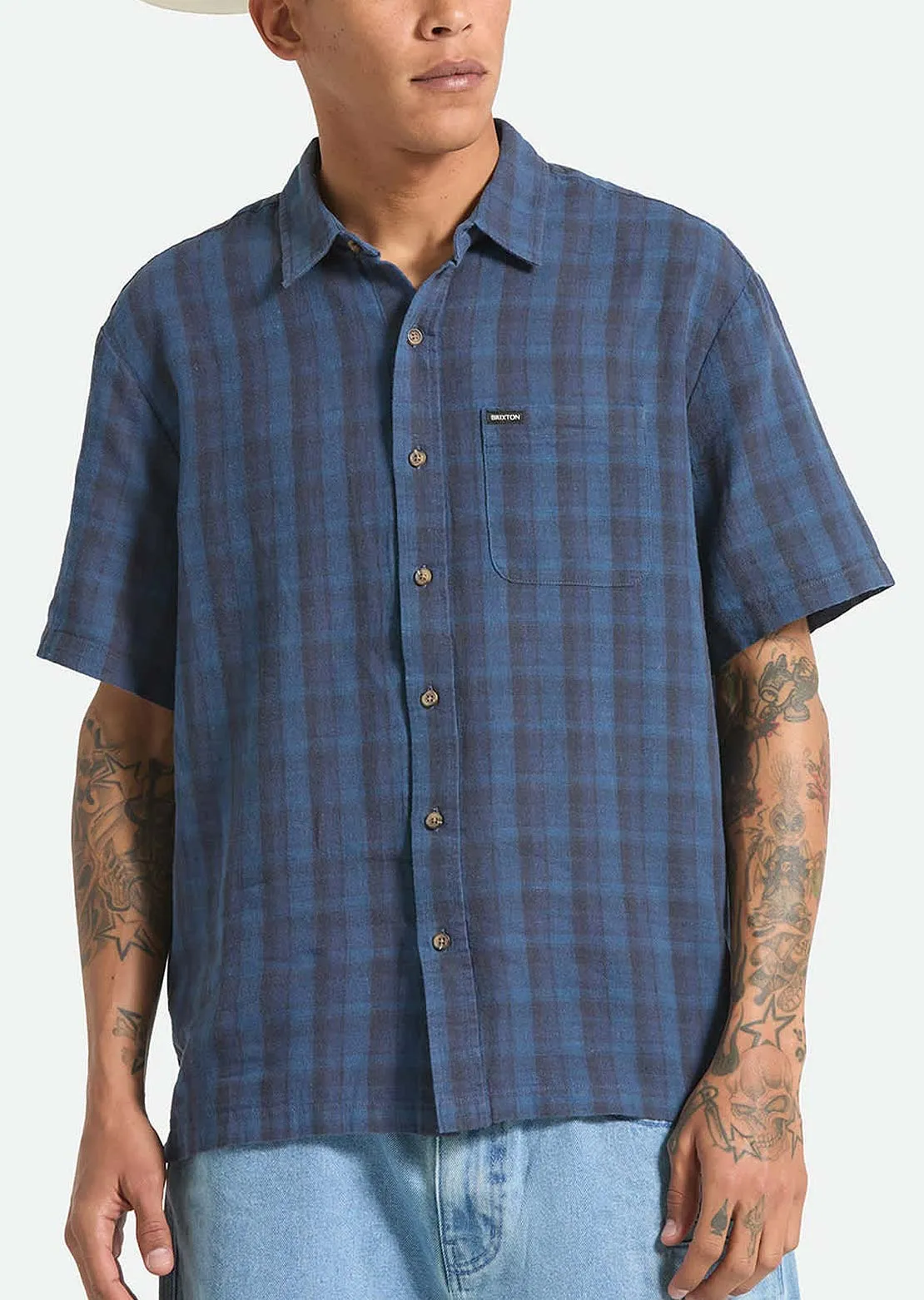 Brixton Men's Cru Linen Blend Plaid Woven Button Up Shirt sold by Prfo product image thumbnail 2