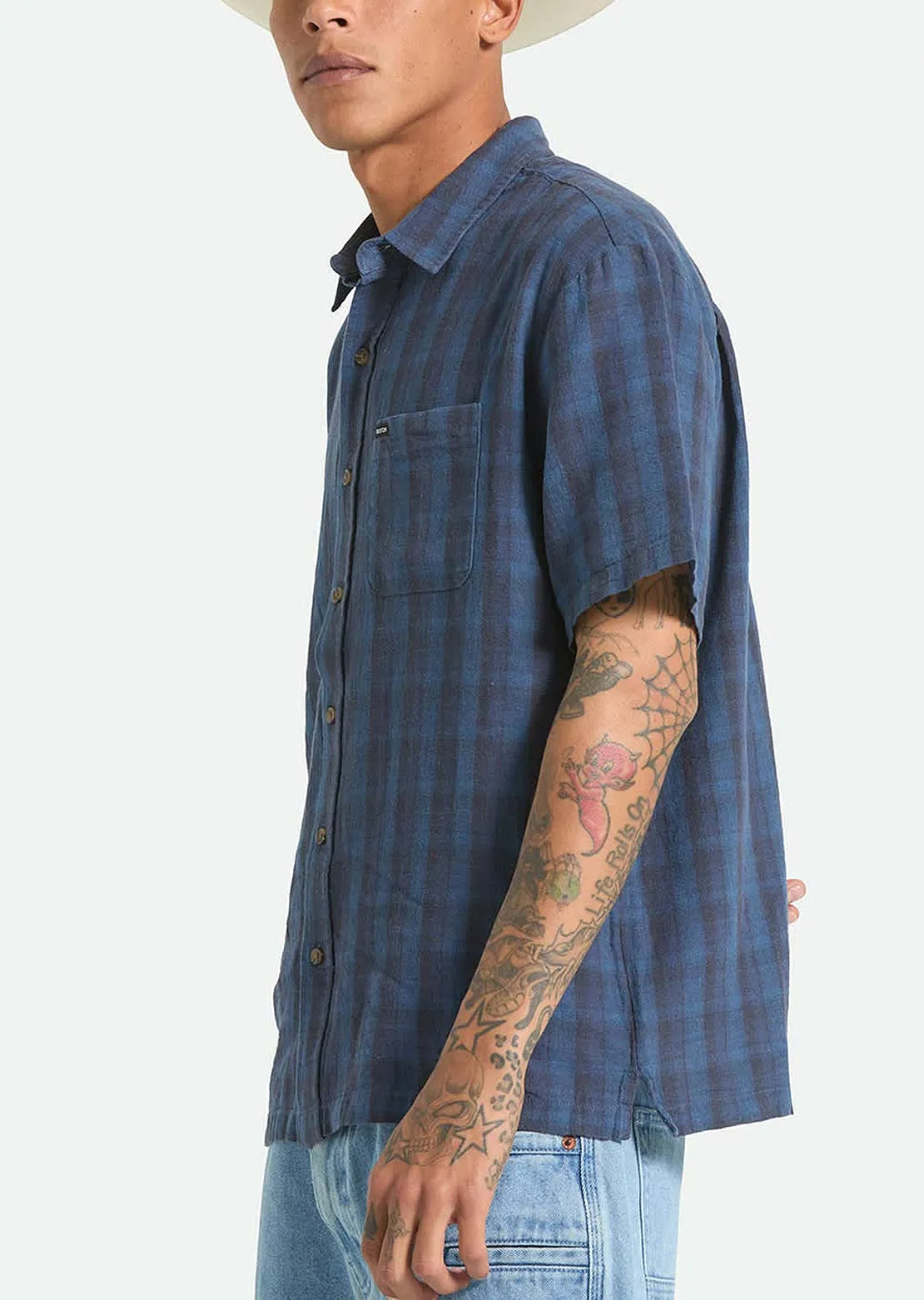 Brixton Men's Cru Linen Blend Plaid Woven Button Up Shirt sold by Prfo product image thumbnail 3
