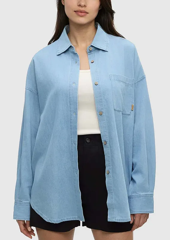 Tentree Women's Denim West End Button Up Shirt made by tentree