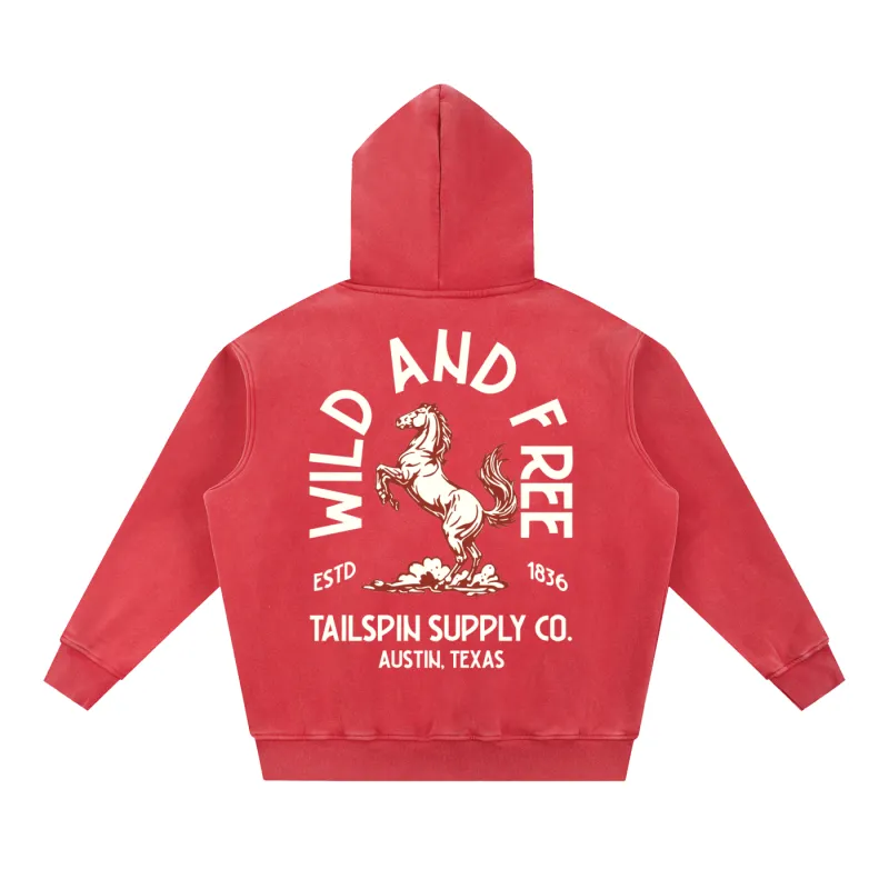 Wild and Free Bronco Hoodie - Red made by Tailspin Supply Co.