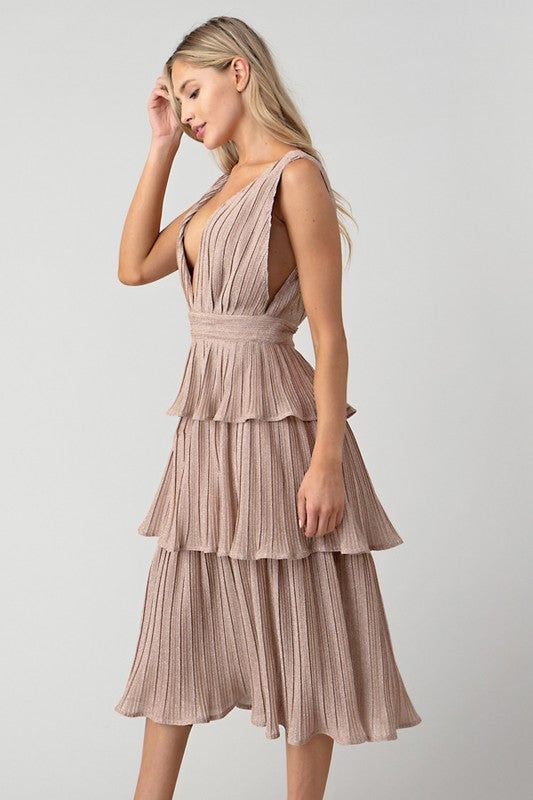 Plunge Tiered Midi Dress sold by Valencia Boutique product image thumbnail 4