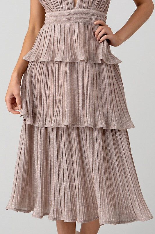 Plunge Tiered Midi Dress sold by Valencia Boutique product image thumbnail 5