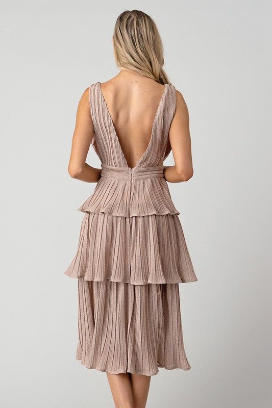 Plunge Tiered Midi Dress sold by Valencia Boutique product image thumbnail 3