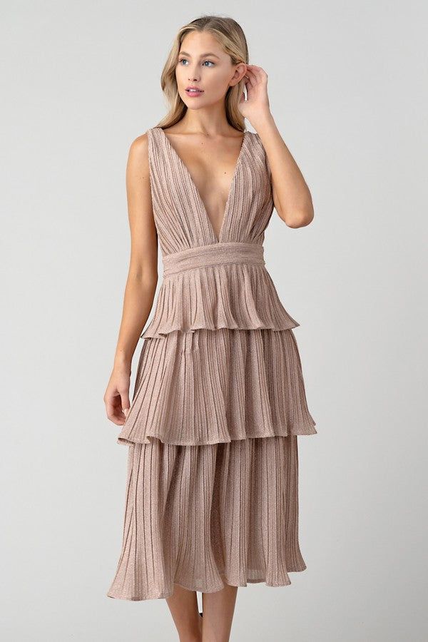 Plunge Tiered Midi Dress sold by Valencia Boutique product image thumbnail 2