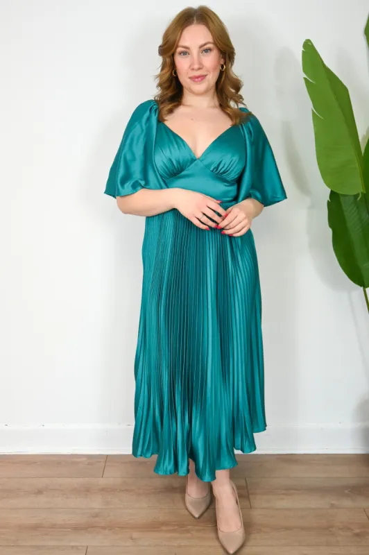 Pleated Satin Midi Dress made by Flying Tomato