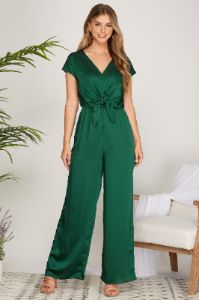 Satin Tie Front Jumpsuit (S-2X) sold by Valencia Boutique