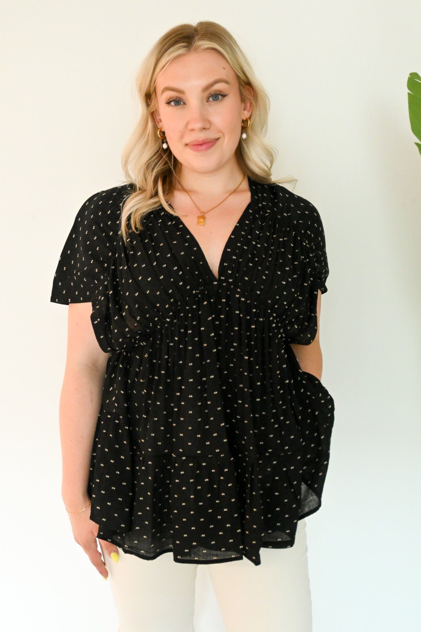 Tiered V-Neckline Blouse sold by Valencia Boutique