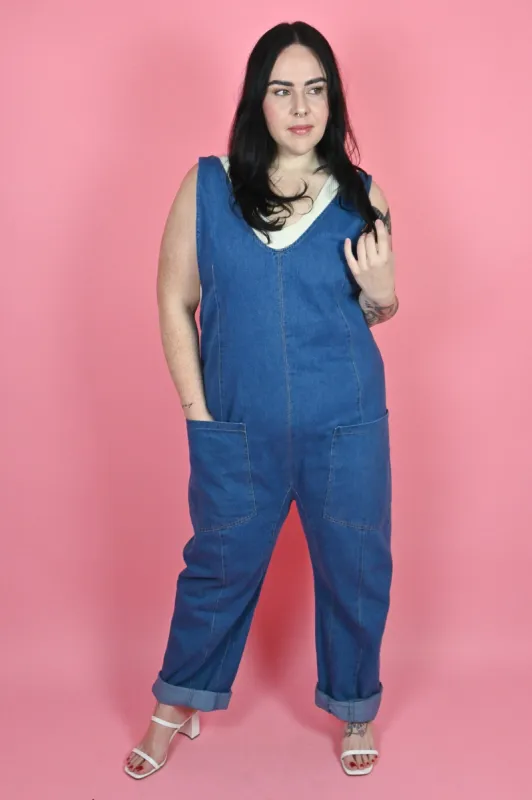 Denim Jumper (S-3X) sold by Valencia Boutique