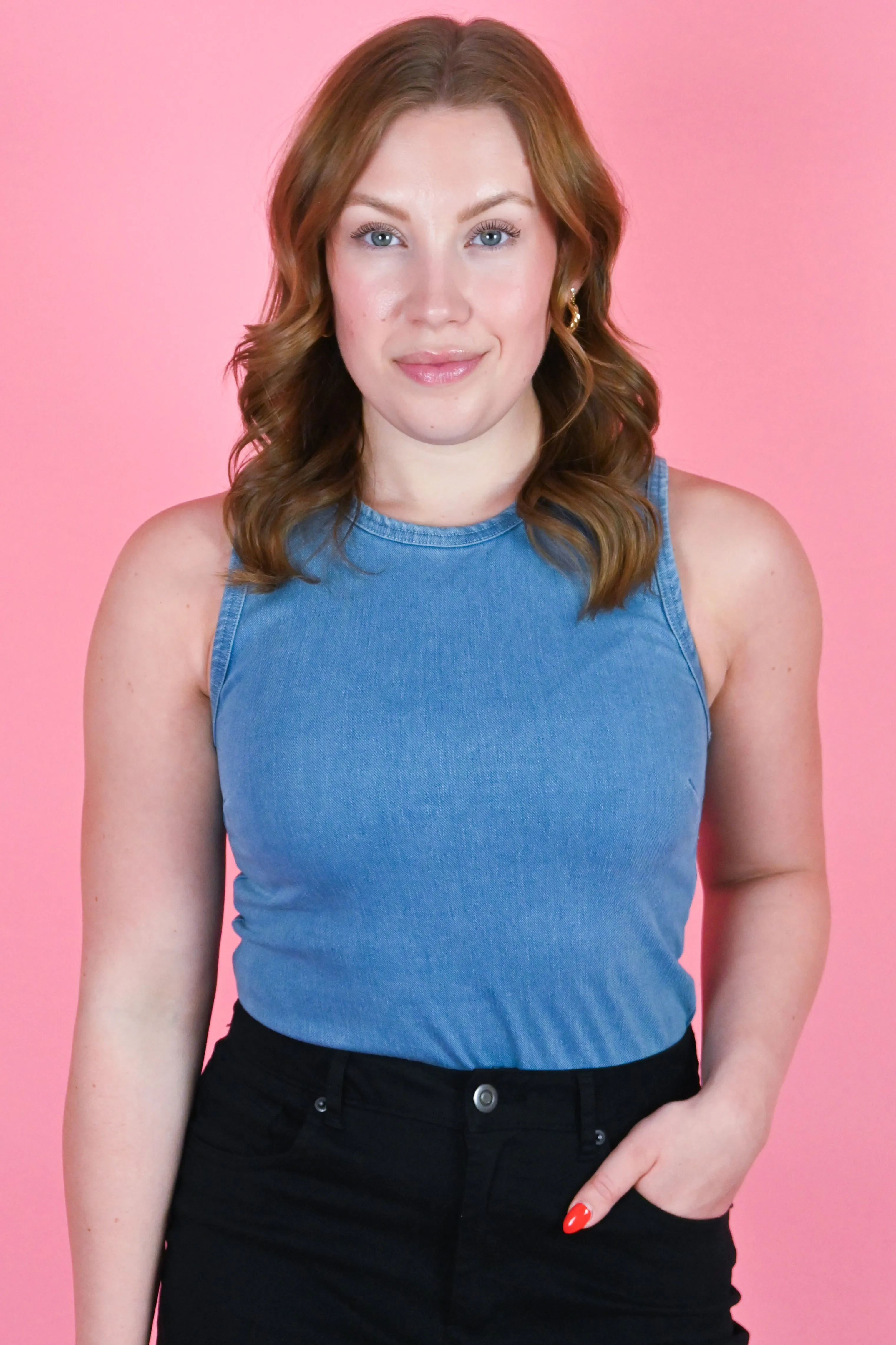 Adina Stretch Denim Tank sold by Valencia Boutique