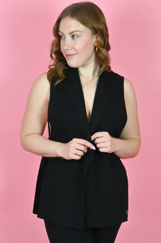 Linen Blend Blazer Vest sold by Valencia Boutique