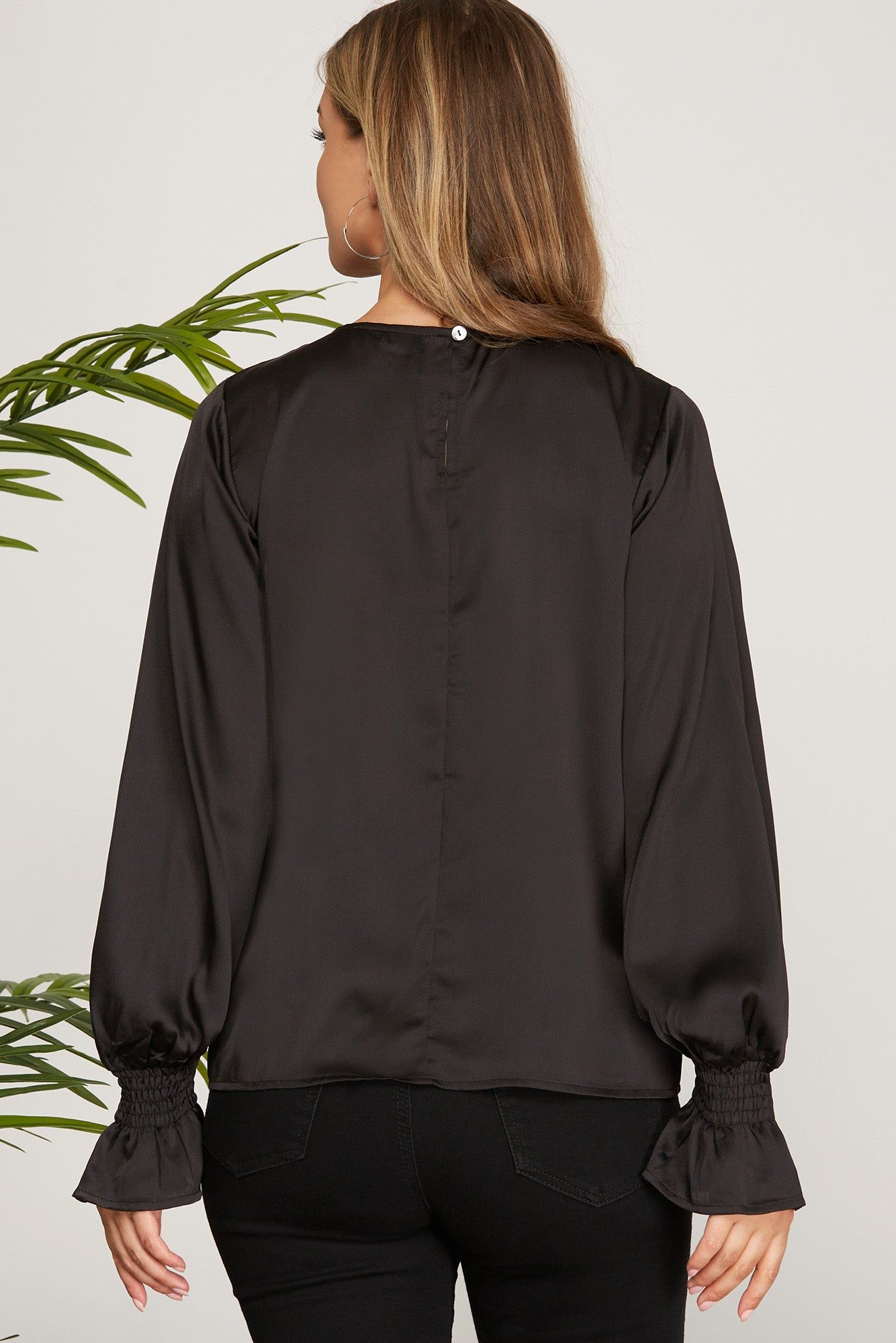 Puff Sleeve Satin Blouse sold by Valencia Boutique product image thumbnail 2