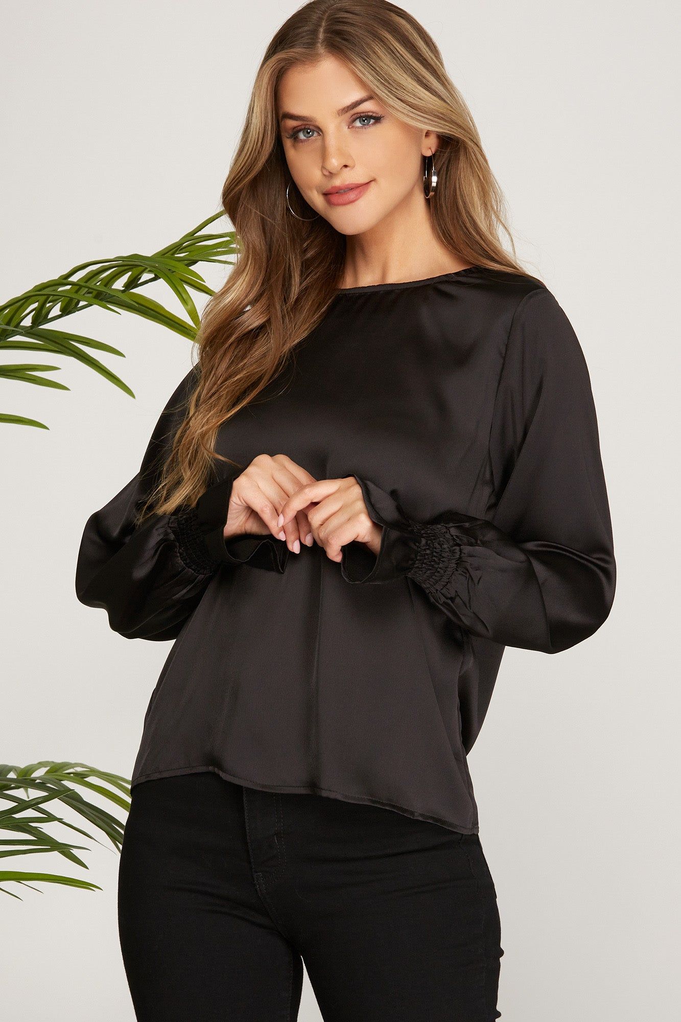Puff Sleeve Satin Blouse sold by Valencia Boutique