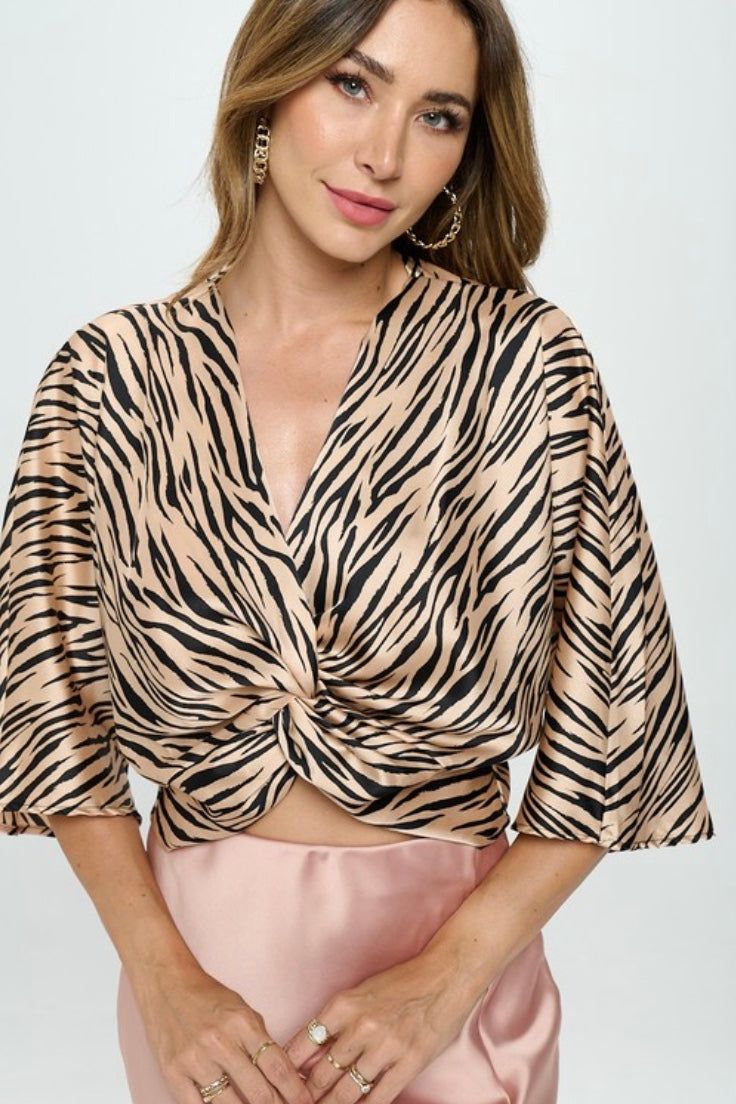 Front Twist Satin Blouse (S-3X) sold by Valencia Boutique