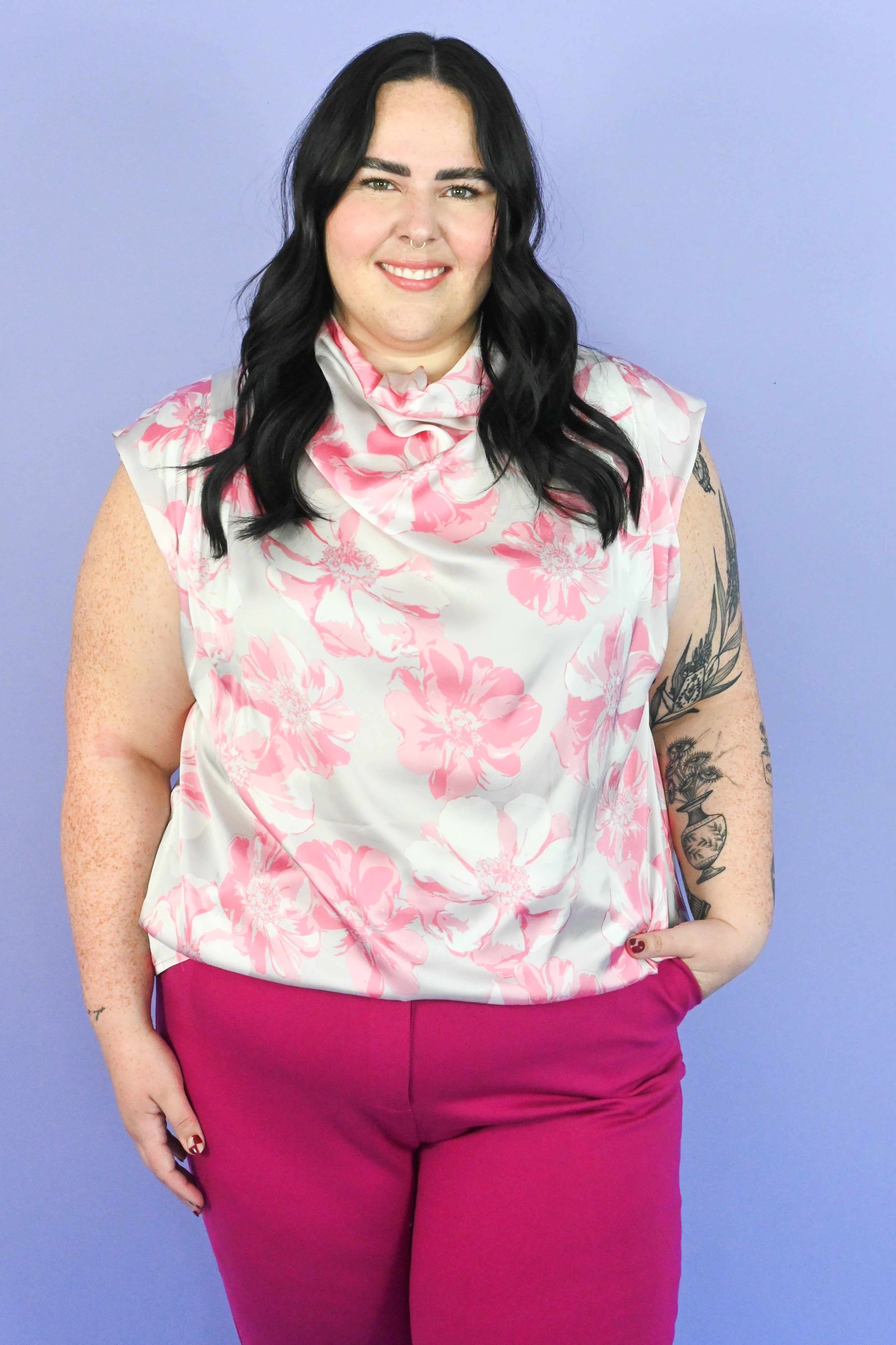 CURVE Cowl Neck Floral Blouse sold by Valencia Boutique