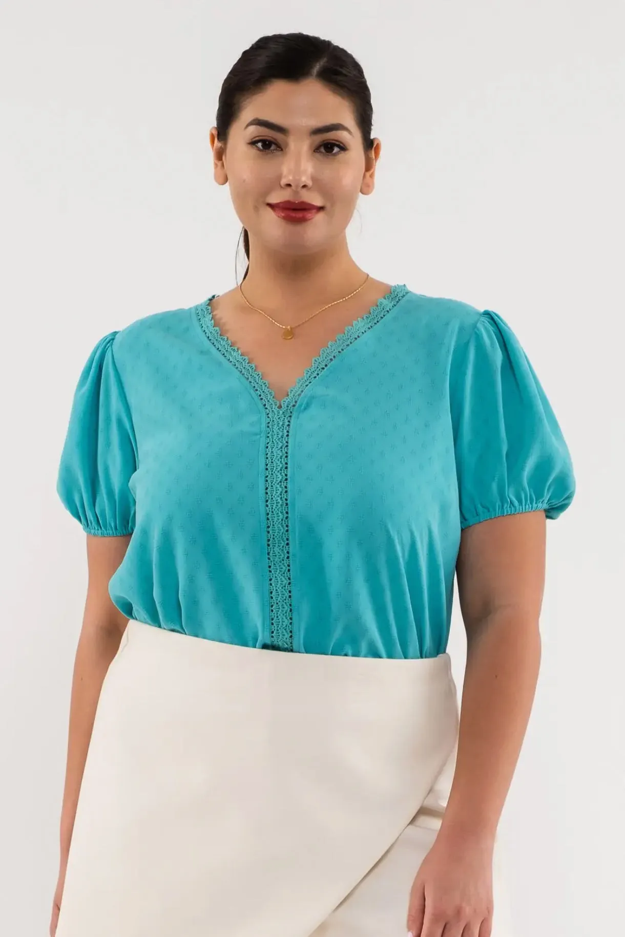 Lace Trim Blouse (S-3X) sold by Valencia Boutique