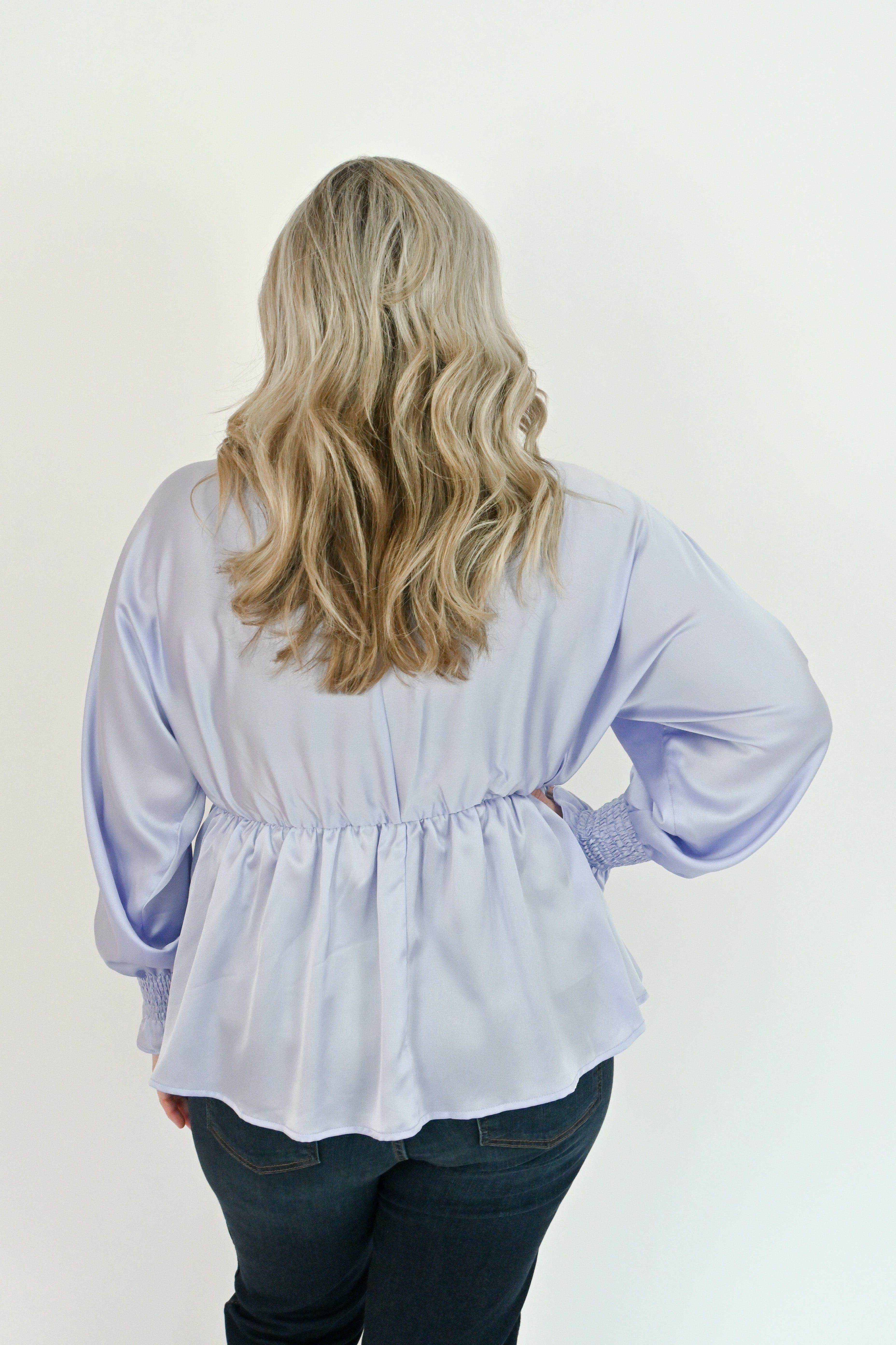 Smocked LS Satin Blouse (S-2X) sold by Valencia Boutique product image thumbnail 2