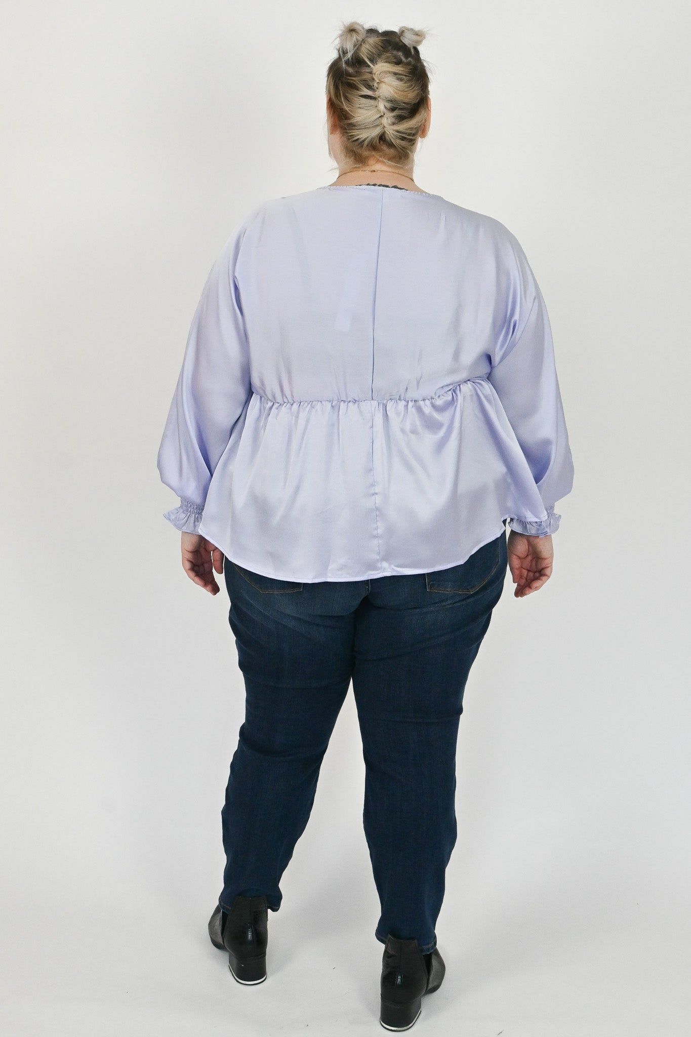 Smocked LS Satin Blouse (S-2X) sold by Valencia Boutique product image thumbnail 4