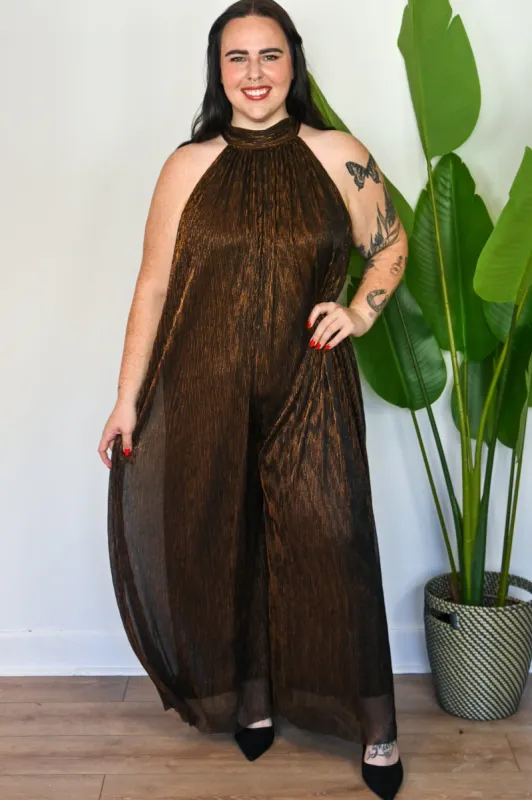 CURVE Shimmer Bronze Jumpsuit sold by Valencia Boutique