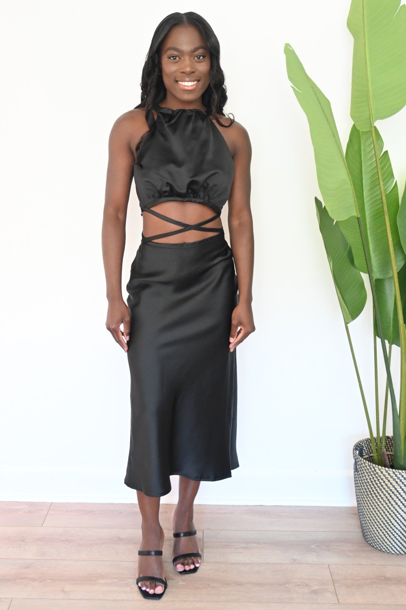 Satin Cut Out Midi Dress sold by Valencia Boutique