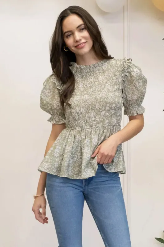 Puff Sleeve Floral Blouse sold by Valencia Boutique