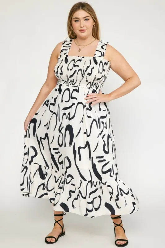 CURVE Abstract Print Midi sold by Valencia Boutique
