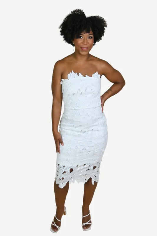 Lace Strapless Midi Dress (S-3X) sold by Valencia Boutique