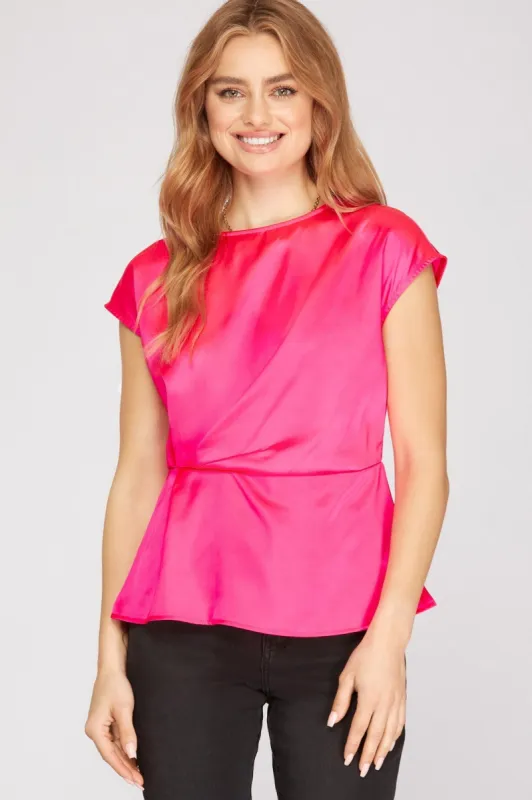 Ruched Satin Peplum Top sold by Valencia Boutique