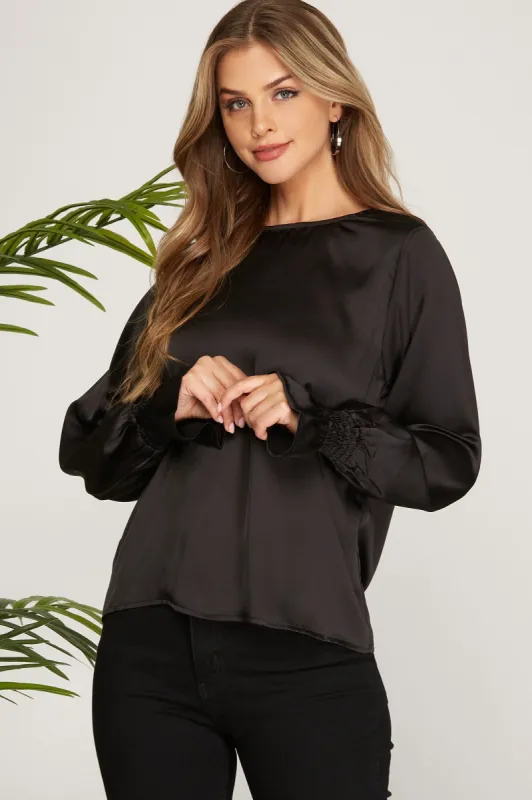 Puff Sleeve Satin Blouse sold by Valencia Boutique