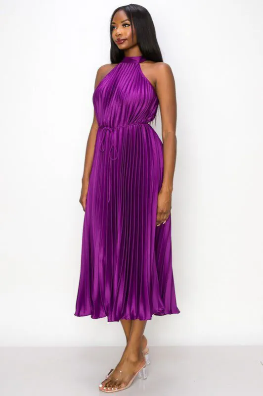 Pleated Halter Midi Dress sold by Valencia Boutique