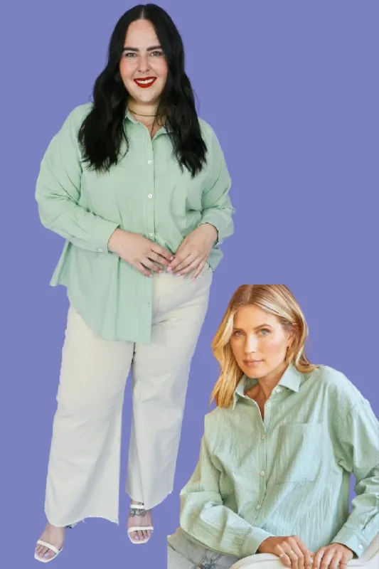 Mint Button Up Shirt (S-3X) sold by Valencia Boutique
