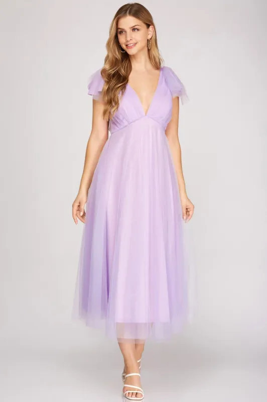 Flutter Sleeve Tulle Dress sold by Valencia Boutique