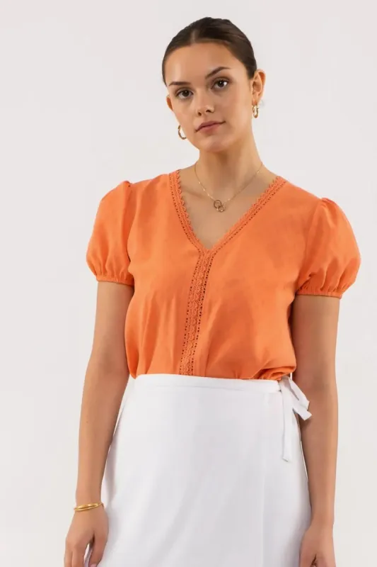 Lace Trim Blouse (S-3X) sold by Valencia Boutique