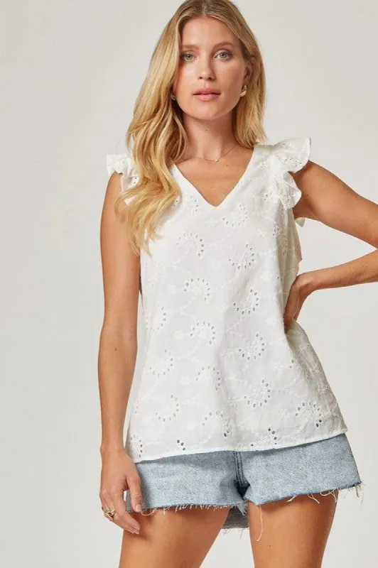 Eyelet Tank (S-3X) sold by Valencia Boutique