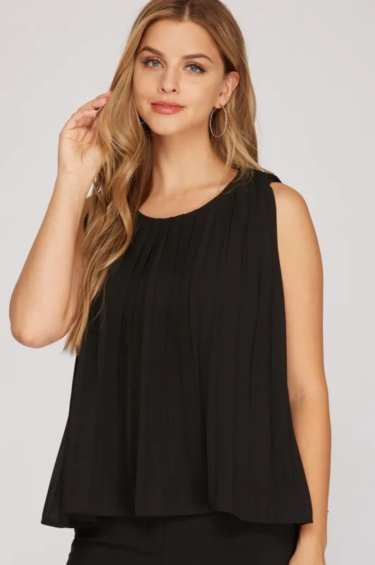 Sleeveless Pleated Top sold by Valencia Boutique