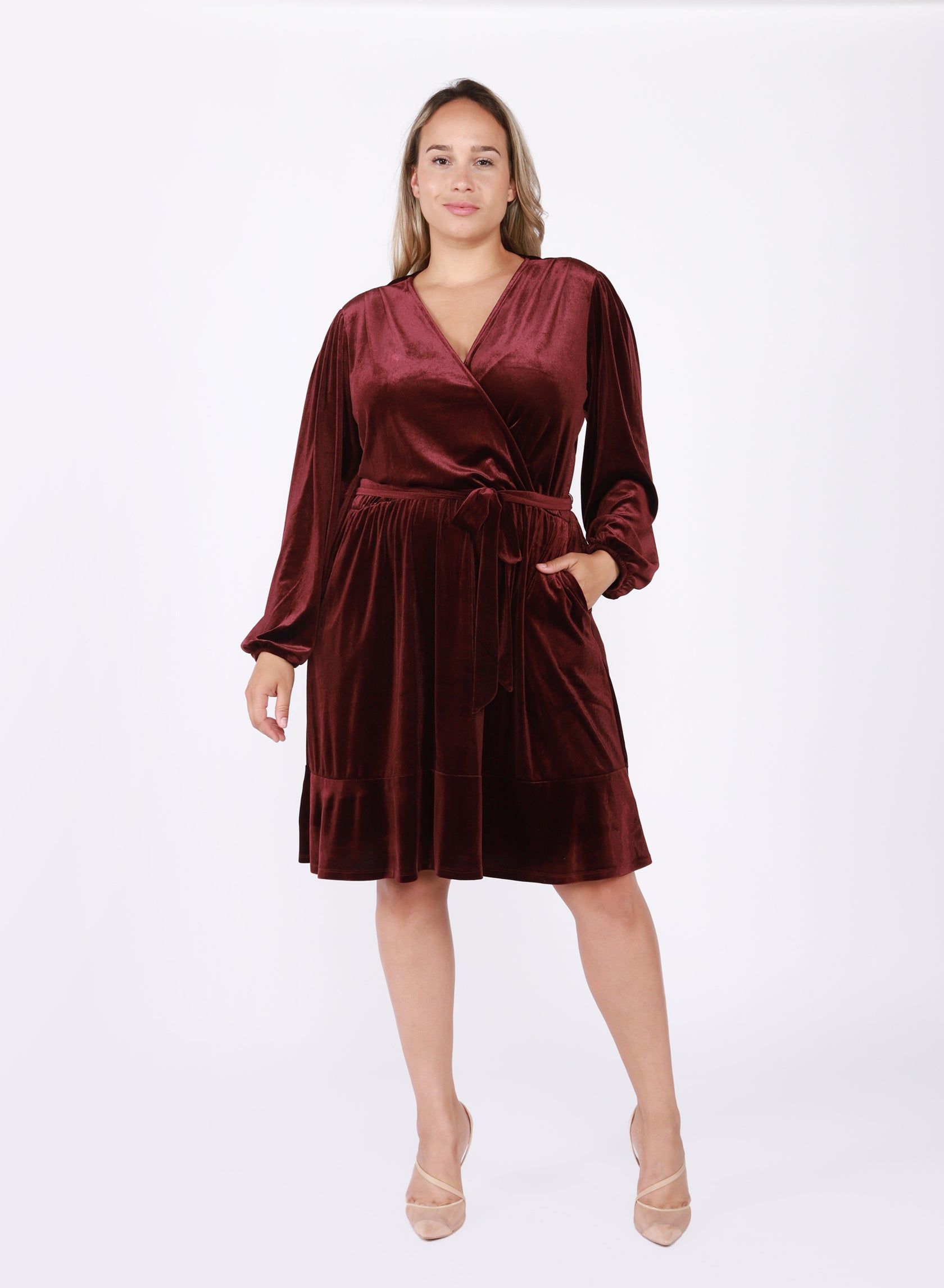 CURVE Velvet Wrap Dress sold by Valencia Boutique product image thumbnail 5