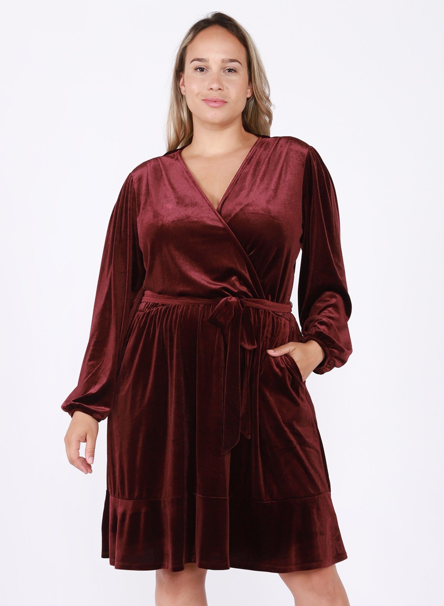 CURVE Velvet Wrap Dress sold by Valencia Boutique product image thumbnail 4