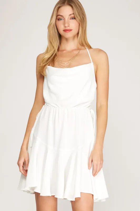 Cowl Neck Flare Mini Dress sold by Valencia Boutique