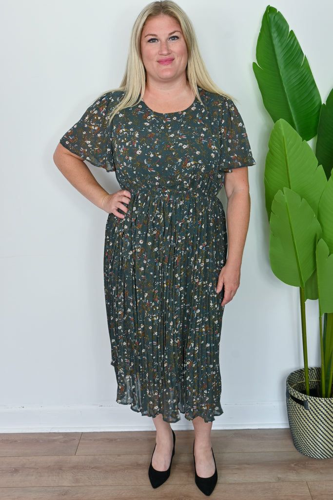 CURVE Pleated Midi Dress sold by Valencia Boutique