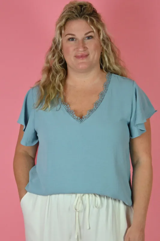 CURVE Lace Trim Blouse sold by Valencia Boutique