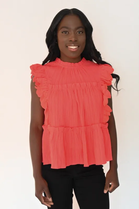 Texture Ruffle Tank sold by Valencia Boutique