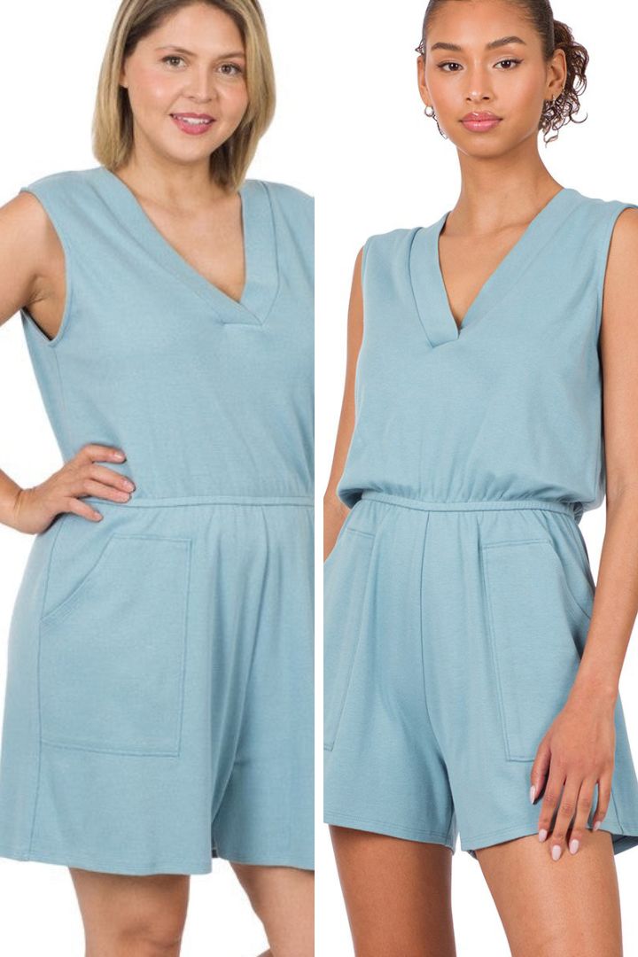 V-Neck Romper (S-3X) sold by Valencia Boutique