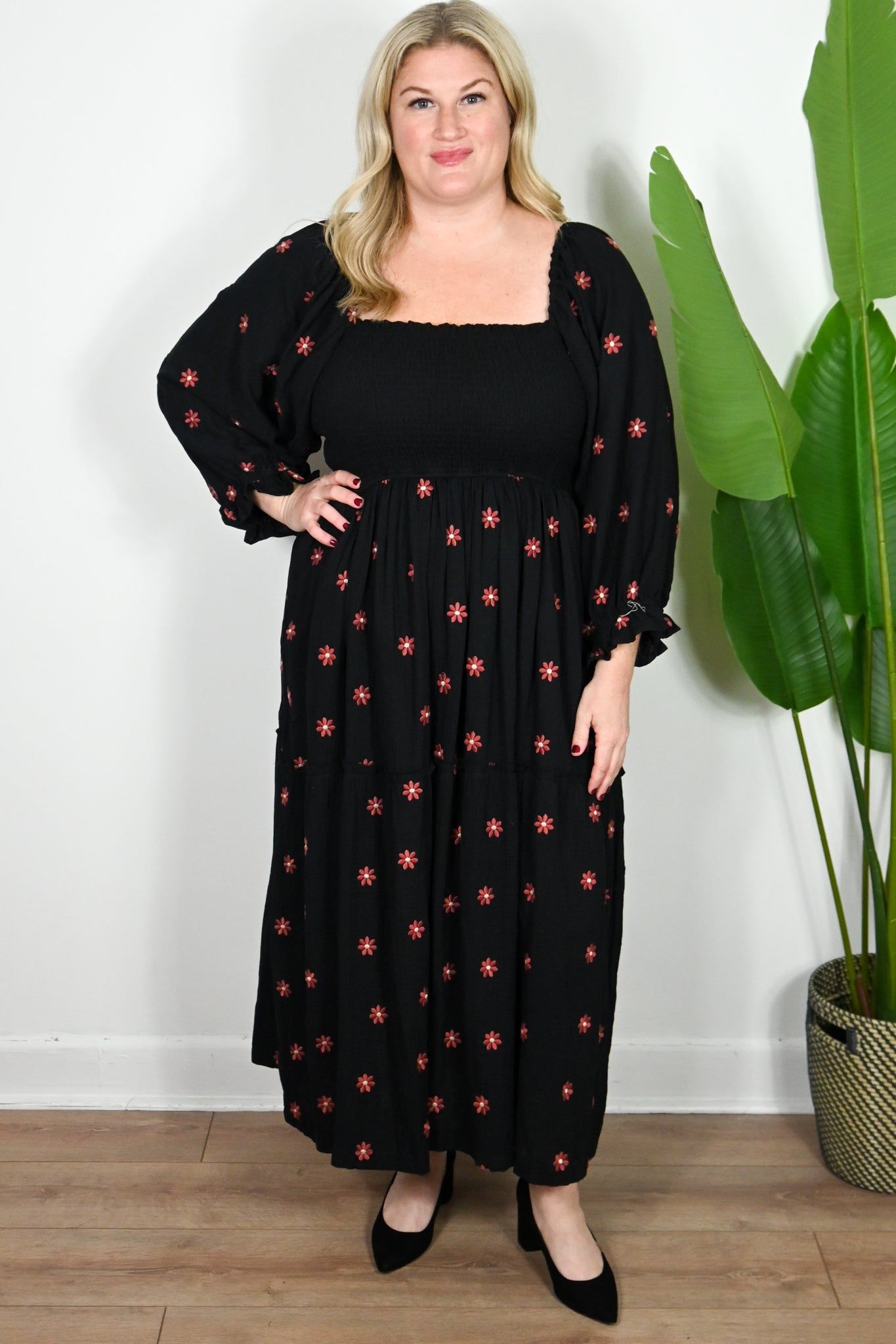 Floral Embroidered Midi Dress (S-3X) sold by Valencia Boutique