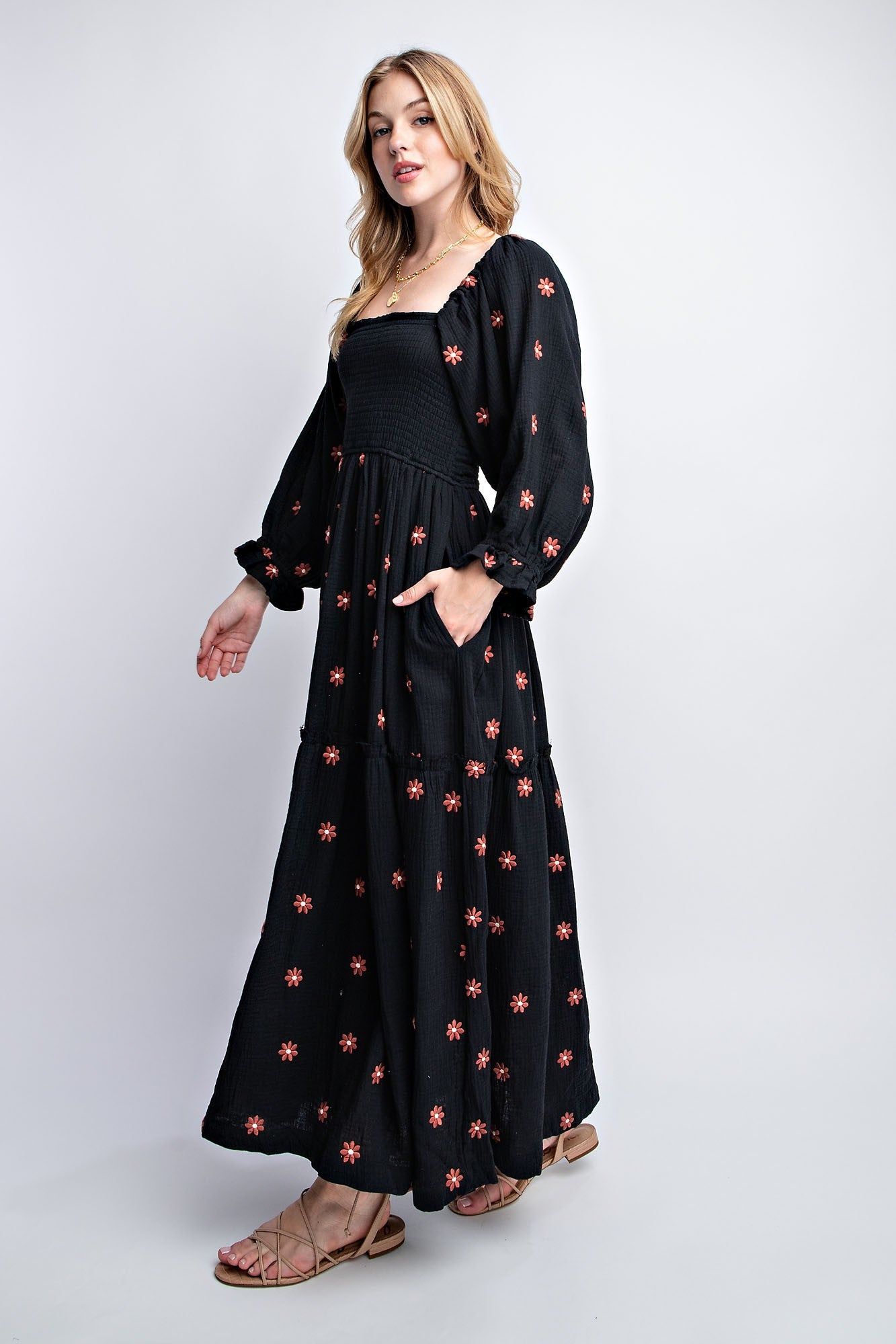 Floral Embroidered Midi Dress (S-3X) sold by Valencia Boutique product image thumbnail 5